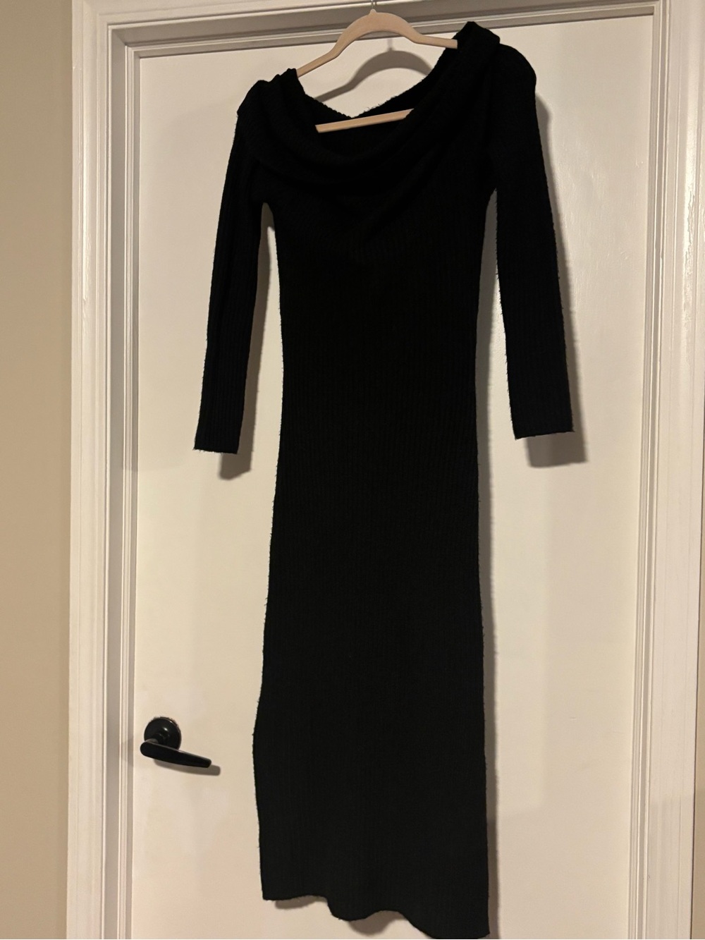 Threads 4 Thought Black Ribbed Off-Shoulder Maxi Dress